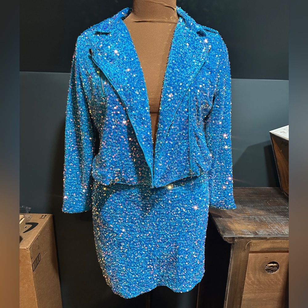 Southern Fried Chics Sequin Moto Jacket with matching skirt 3XL / 18 worn once